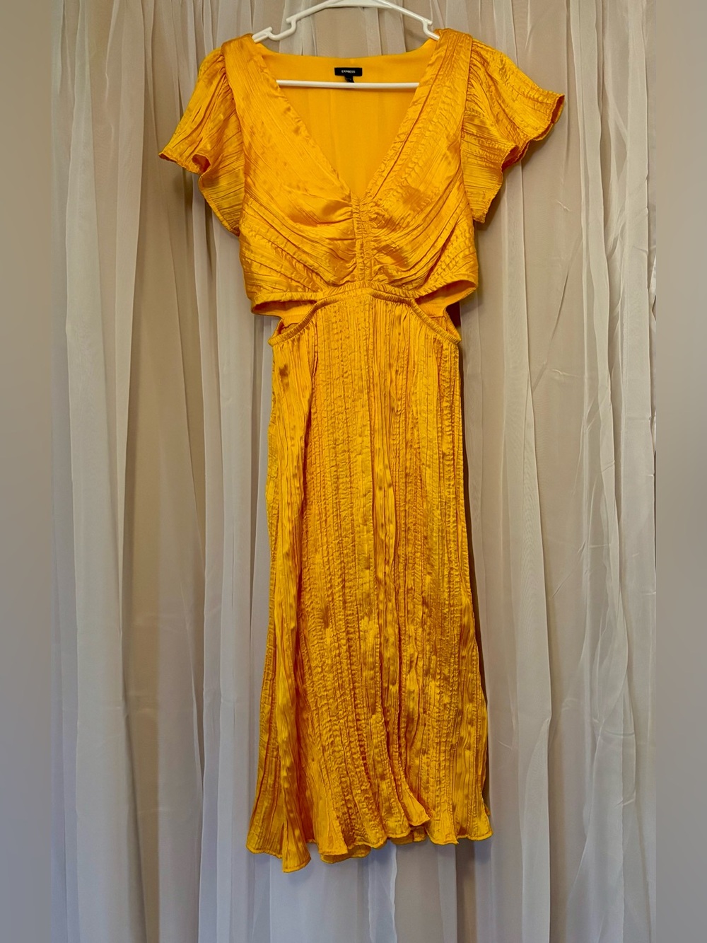 Express Size XS  Golden Yellow Cutout Sides Midi Dress